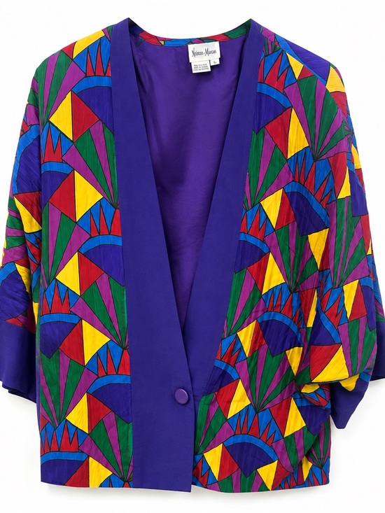 Neiman Marcus Jackets & Blazers - Vintage Neiman Marcus 100% Silk Kimono Jacket Women’s 10 Geometric Colorblock